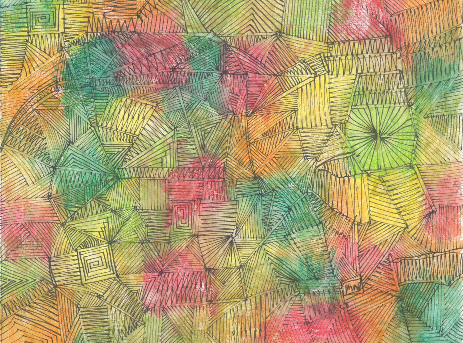Abstract line drawing atop coloured background